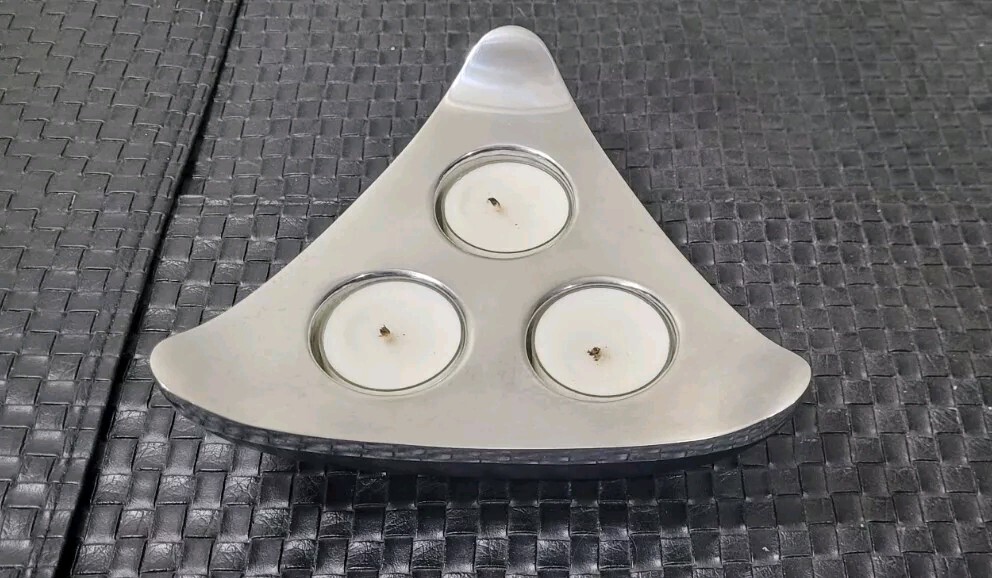 PartyLite Chrome Black Base Art Deco Triangle Saucer Ship 3 