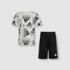 Adidas Toddler Boys White All Over Print T-shirt  Shorts 2 piece Set Sz 2T