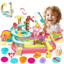 VATOS Pretend Kitchen Play Set & Water Table Toy Indoor Outdoor Toys for Girls