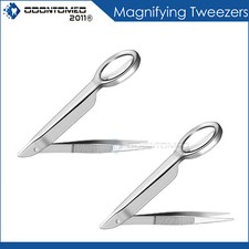 2pc Stainless Steel Jewelry Tweezers Magnifier Combo Set Magnifying Glass Lens