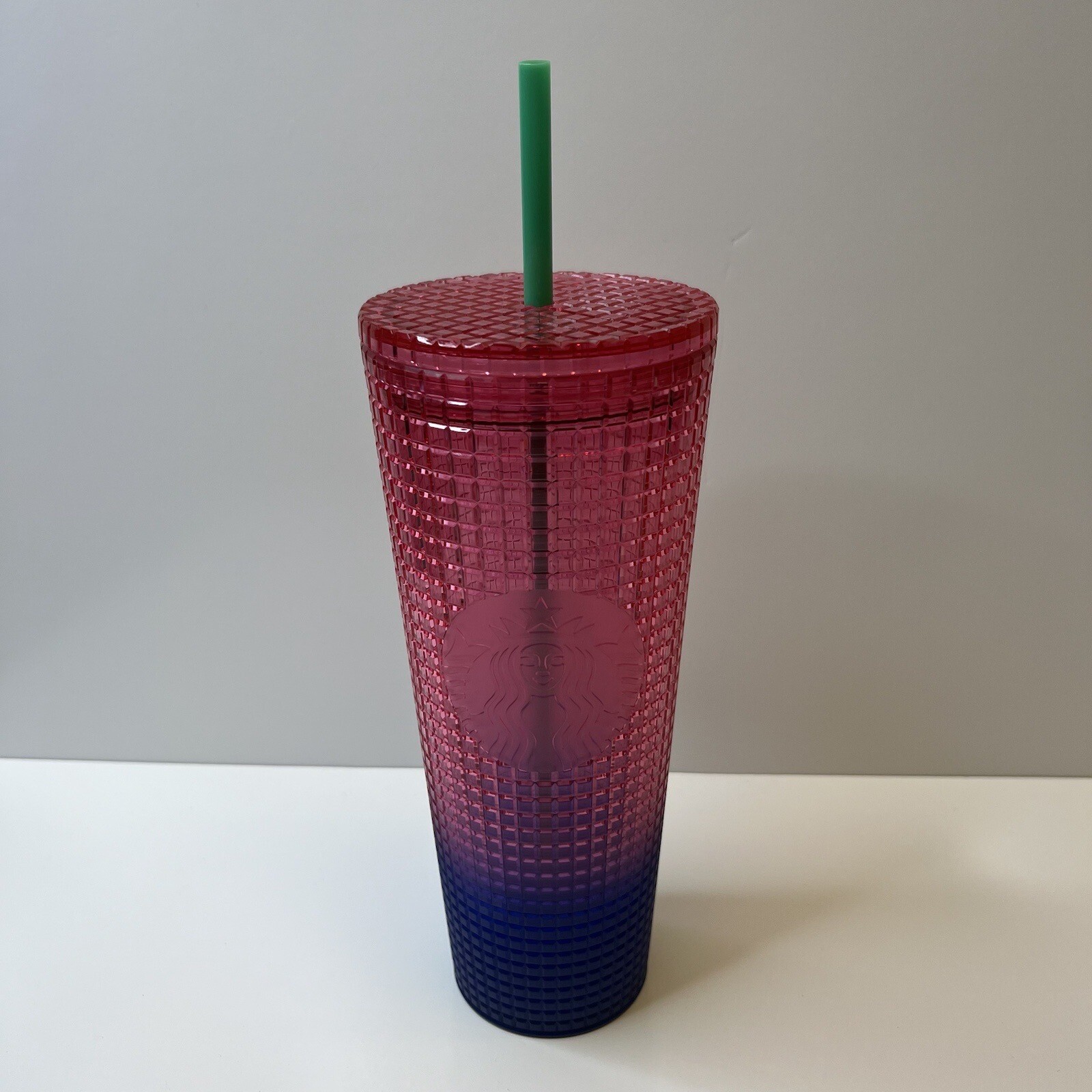 Starbucks 2022 Watermelon Pink Purple Gradient Grid 24oz Cup Venti Cold Tumbler