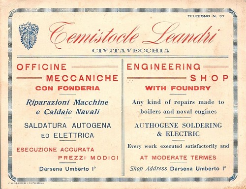 ba361 cartoncino pubblicitario civitavecchia temistocle leandri off. meccanica