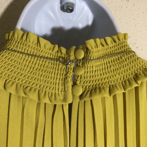 Nanette Lepore Women’s Smocked Neck Pleated Dress Size 2 Yellow Midi Flowy Fairy - Picture 6 of 13
