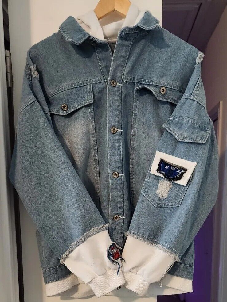 Trompe L'Oeil Denim Jacket Top Blue/White
