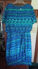 J STEVENS AQUA BLUE FAUX WRAP DRESS LARGE