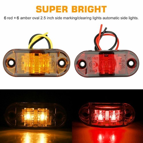 12 PCS Marker Lights 2.5" LED Truck Trailer Oval Clearance Side Light Amber - Picture 2 of 12