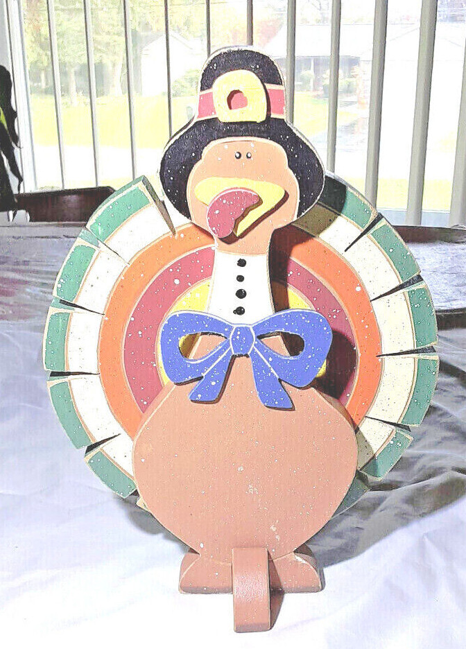 Vtg 90's turkey napkin holder wood.  Thanksgiving, holiday decor.