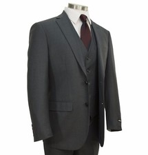 Men's Charcoal Gray Textured 3pc 2 Button Slim-Fit Suit w/ Matching Vest NEW