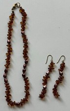 Brown Beaded Necklace Choker 16  and Matching 3" Drop Earring Set