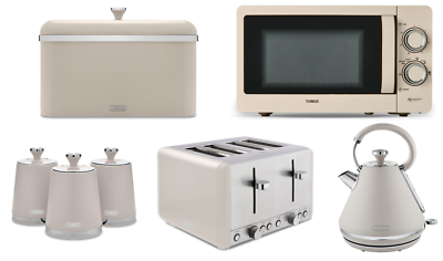 Tower Cavaletto Latte Kettle Slice Toaster Microwave Bread Bin Canisters  Set