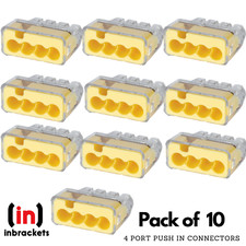IDEAL PUSH IN ELECTRICAL WIRE CABLE LEAD CONNECTOR 4 PORT TERMINAL PACK of  10