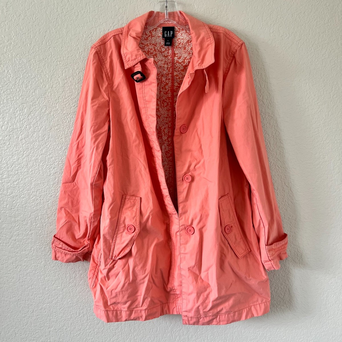 Coral Gap Raincoat Y2K Gap Pink Peach Trench Coat Big Buttons
