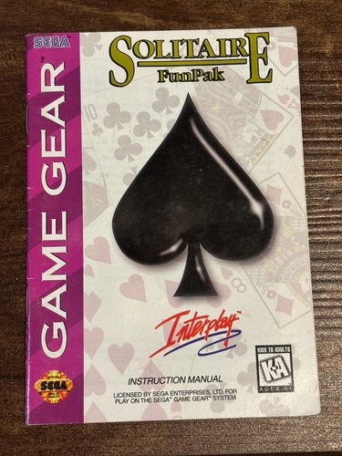 Solitaire FunPak Fun Pak Pack Sega Game Gear Genesis Instruction Manual Only