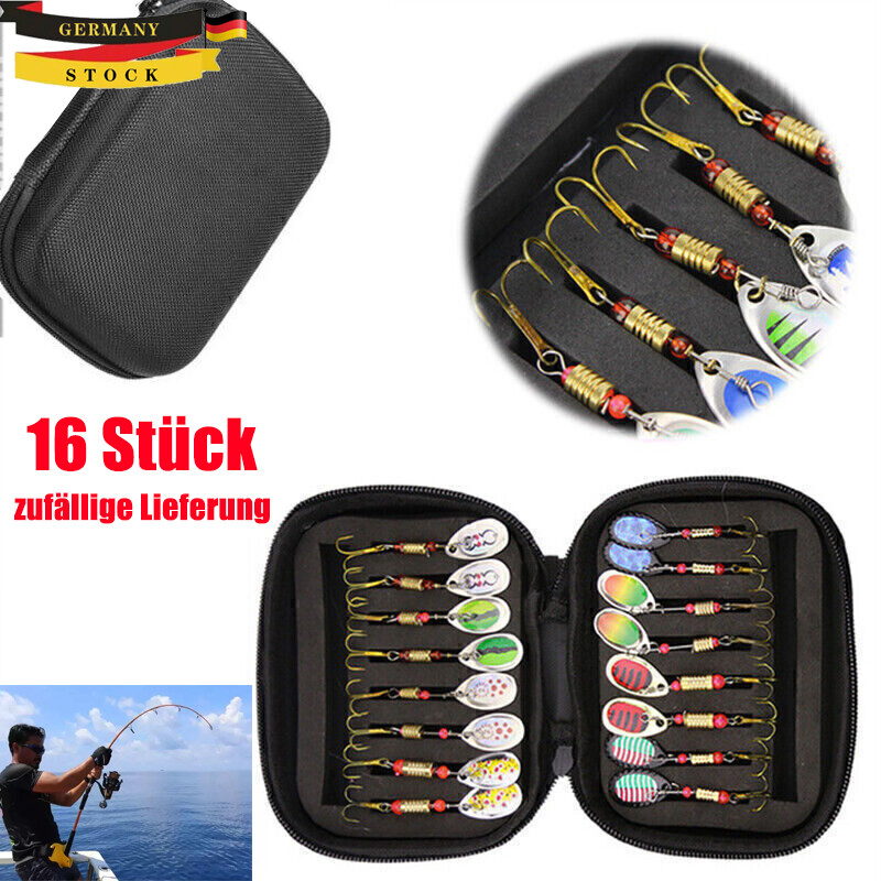 16 Stk Spinner Blinker Set Angeln Kunstköder Hecht Barsch Zander Forelle Köder