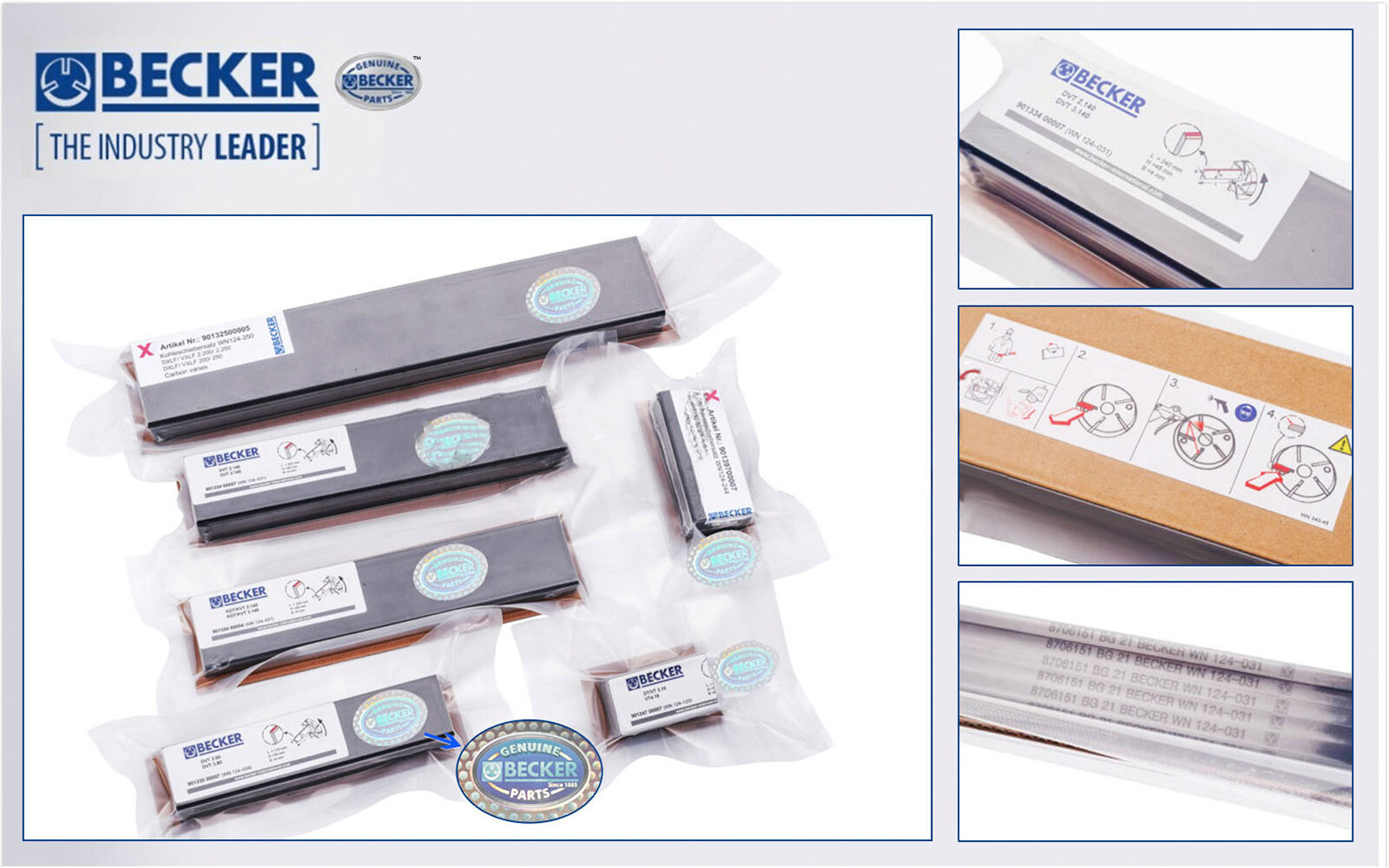 Jeu De 8 Ailettes Carbone Pour Pompe Becker VXLF2.400 / DXLF2.500 - Référence 90132510008 / WN124-251