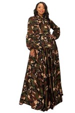 PLUS SIZE Camo Bella Donna Dress with Ribbon and Puffed Out Sleeves