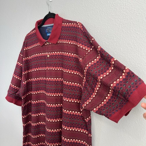 Pendleton Herren XL Poloshirt weinrot/rot geometrisch gestreift 90er Cowboy Outdoor - Bild 4 von 10