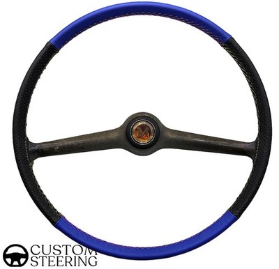 Leather Steering Wheel Cover For MG Midget MK3 66-74 Blue And Black Perforated