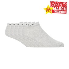 FCUK 5pk Mens Trainer Socks Soft Casual Supportive Comfort Footwear Light Grey