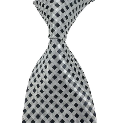 NEW Classic plaid check gray white JACQUARD WOVEN Silk Men's Tie Necktie - Image 1 of 4