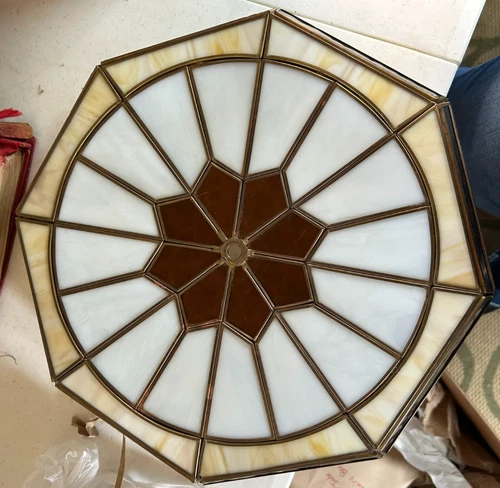 Tiffany Style Stained Glass Flush Mount Octagon Ceiling Light Fixture Vintage
