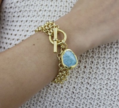 Karine Sultan Amazonite Stone Bracelet 24k Gold Plated NWT
