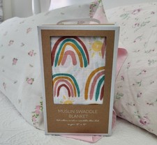 NEW MUD PIE RAINBOWS MUSLIN BABY SWADDLE BLANKET