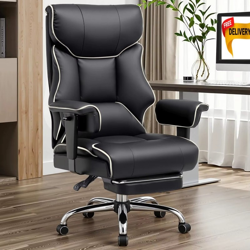 Leather Computer Desk Chair Footrest Big People