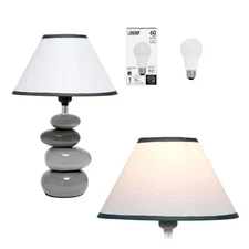 LT3052-GRY-LB Shades of Gray Stacked Ceramic Stone Table Lamp for Living Room...