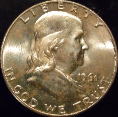 1961-D Franklin Half Dollar Choice/Gem BU Uncirculated Reverse Toned