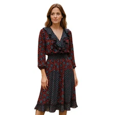 Vintage Western Boho Patchwork Ruffle Midi Dress 8 Gypsy Festival Free Spirit