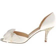 Kate Spade New York Sala D'Orsay Pump Heels Ivory Satin Bow Glitter Heel Size 7