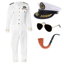 MENS NAVY SAILOR OFFICER COSTUME AND HAT FANCY DRESS NAUTICAL SEA CAPTAIN 