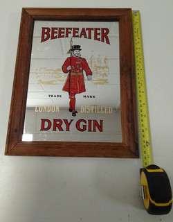 Vintage Beefeater London Dry Gin Advertising Mirror In a Wooden Frame