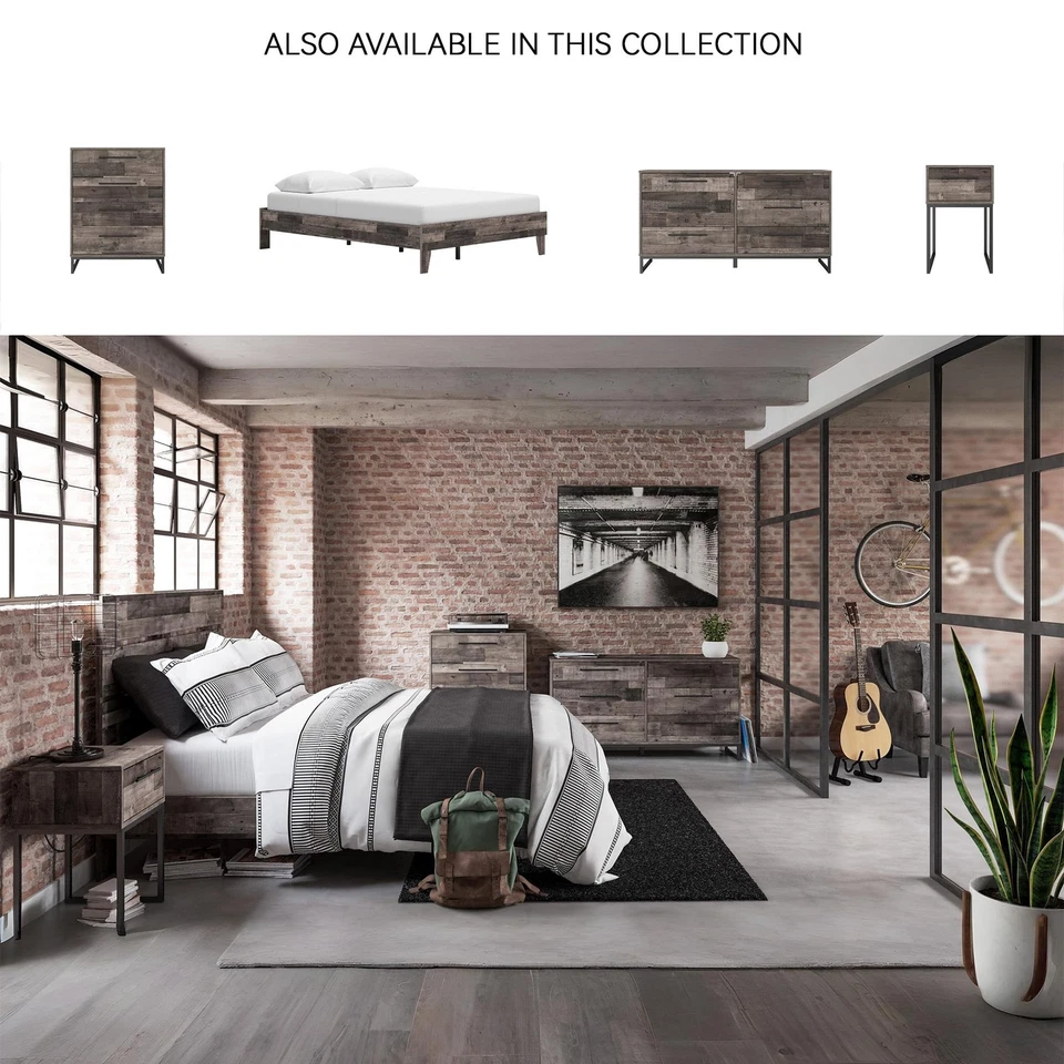 Cama plataforma estilo bloque carnicero Neilsville, queen, gris rústico Foto 2 de 4