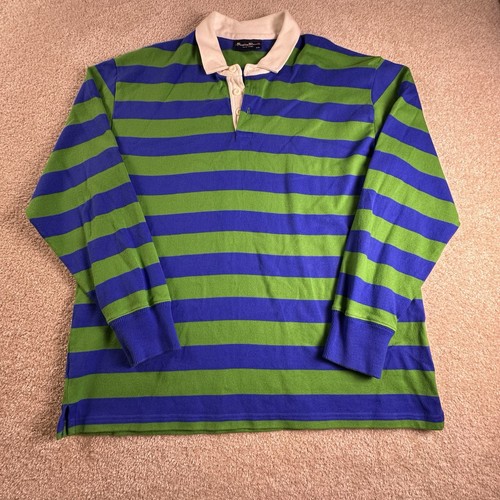 Rowing Blazers Rugby Shirt Mens XXL Green Blue Striped Long Sleeve