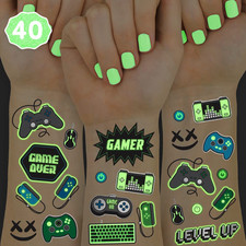 40 Glow in the Dark Video Game Temporary Tattoos for Kids Party Supplies
