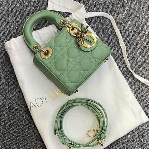 Dior Lady Dior Mini Avocado Green Lambskin Top Handle Crossbody Duty Paid