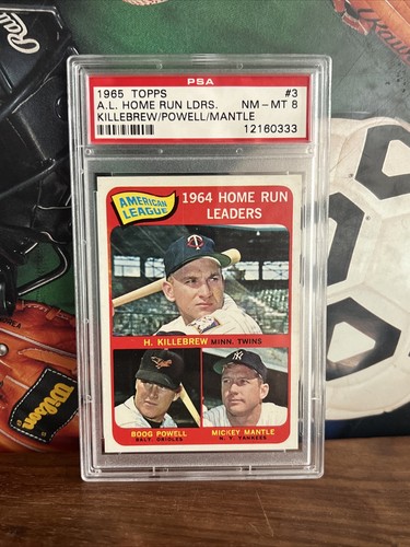 1965 TOPPS #3 AL HOME RUN KILLEBREW/POWELL/MICKEY MANTLE PSA 8 *High End Minty