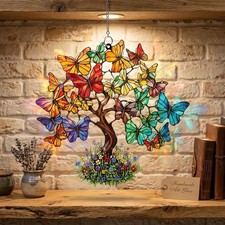 Colorful Butterfly Tree of Life Suncatcher Acrylic Window Decor Gift