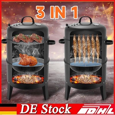 3 in 1 Räuchergrill Räuchertonne Räucherofen BBQ Grill Holzkohlegrill Grilltonne