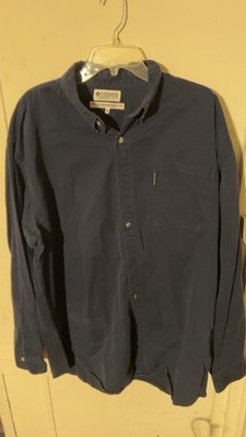 Columbia Men s XXL Blue Solid Cotton Button-Up Shirt Button-Down Collar Pockets