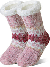 Women Slipper Socks Non Slip Fluffy Winter Warm Thick Thermal Cozy Cabin Soft Fl