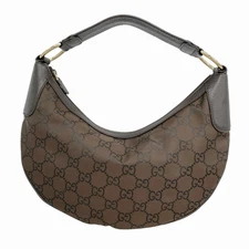 Gucci GG Nylon Shoulder Bag 257297 Brown Black Champagne Gold #RC06256