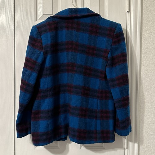 Ted Kenton Plaid Wool Coat Blue & Purple Size 5 - Picture 3 of 6