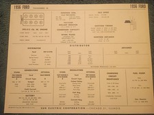 1956 Ford Thunderbird 292 312 V-8 Engine Sun Tune-up Chart Useful Item 1956 Ford Thunderbird 292 312 V-8 Engine Sun Tune-up Chart Useful Item