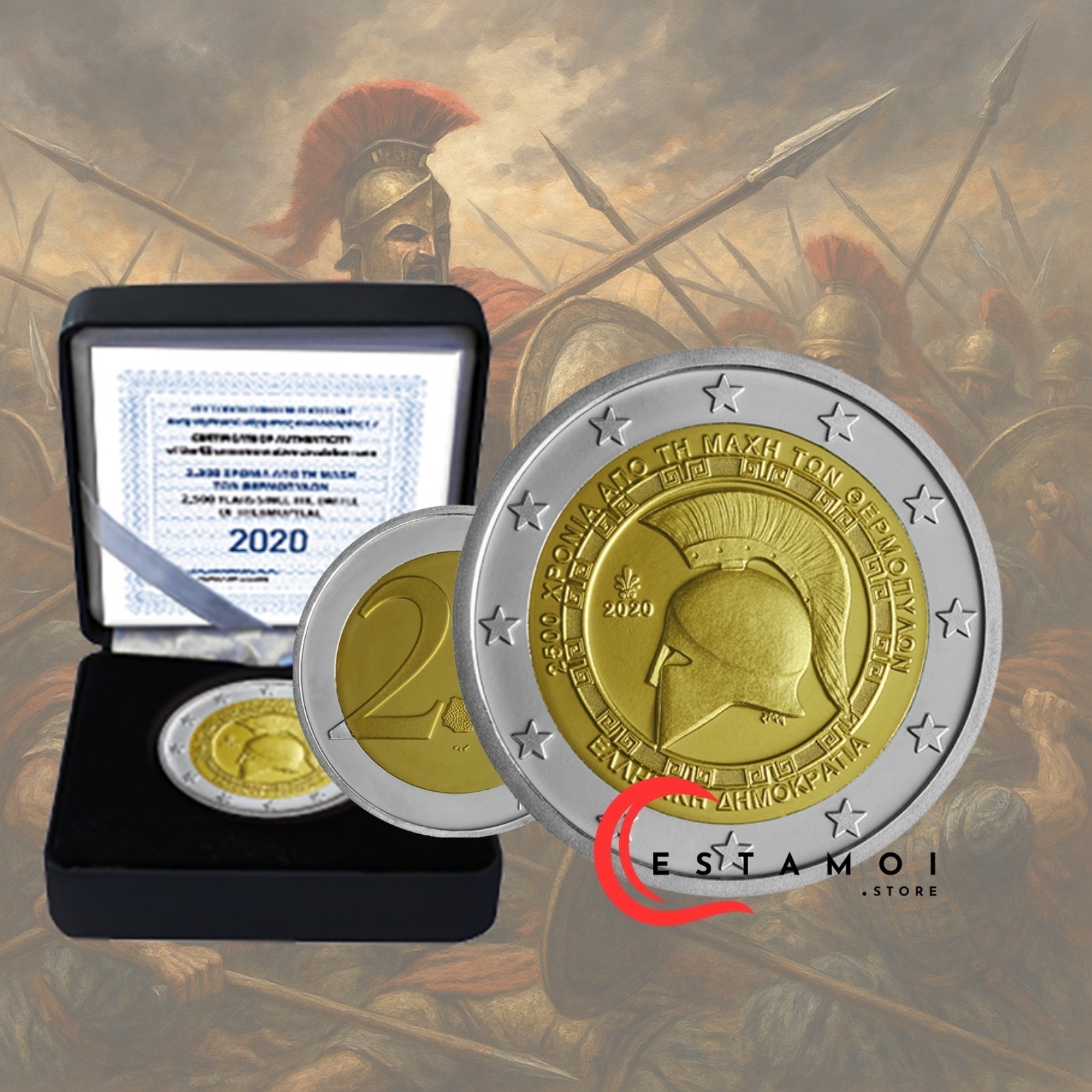Grèce, 2020, 2 euros, épreuve, pièce, épreuve, LA BATAILLE DES THERMOPYLES !