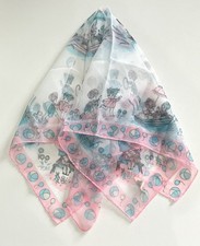 Vintage Pink & Blue Girls Scarf With Children Playing - 27" x 27"