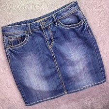 Vanilla Star Womens Denim Skirt Sz 8 Blue Thick Contrast Stitch Y2K Mini Skirt