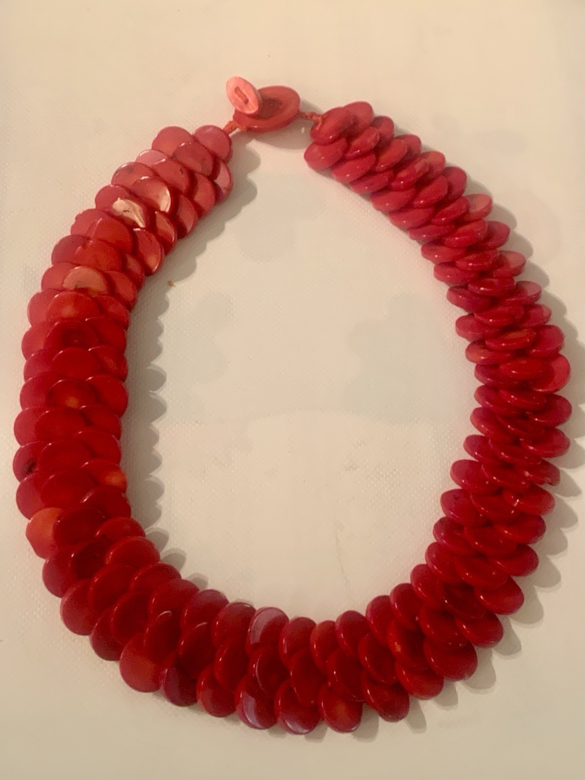 Vtg Red Disk  Shell Bead Button Closure  Necklace… - image 5